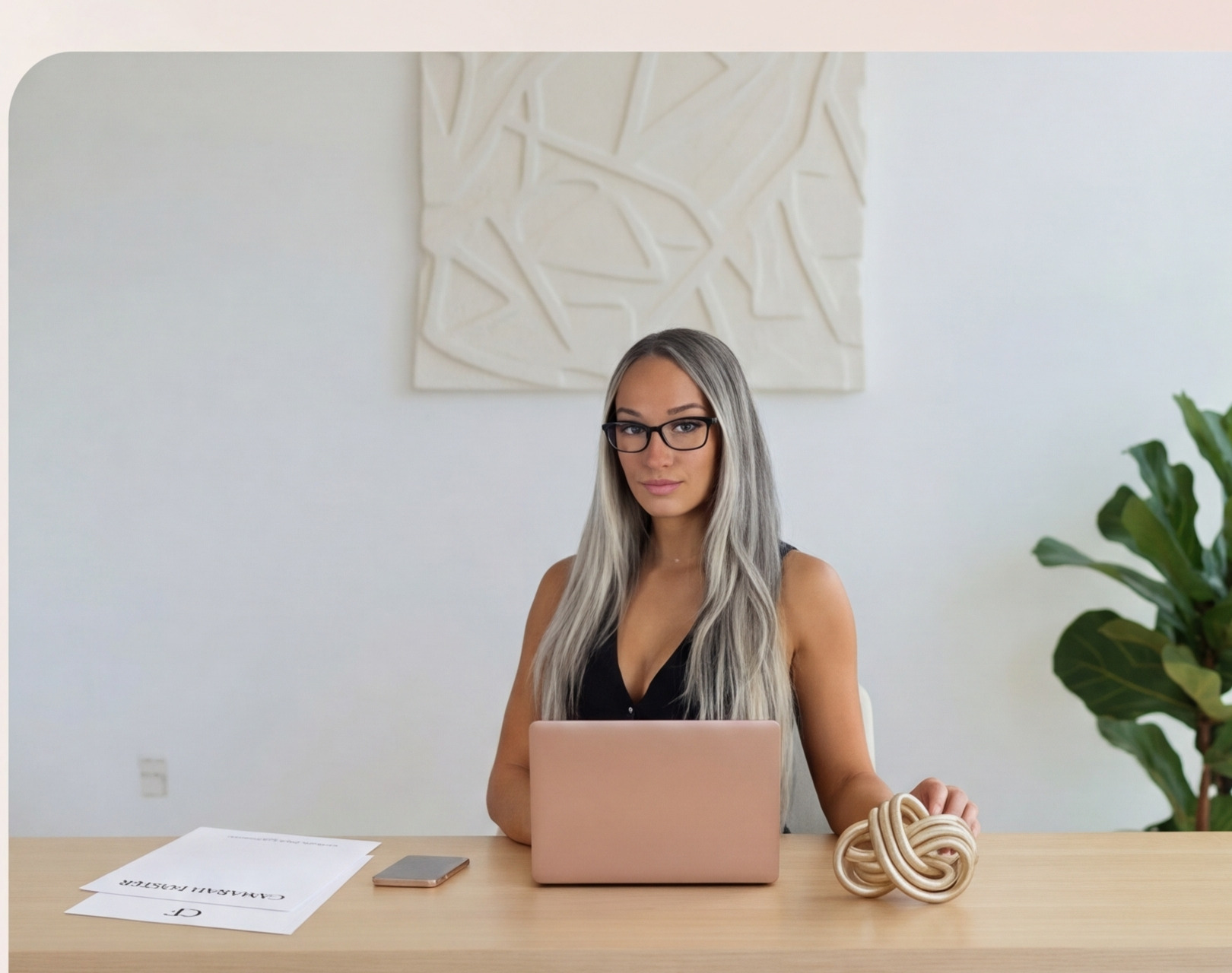 Founder seated at a desk